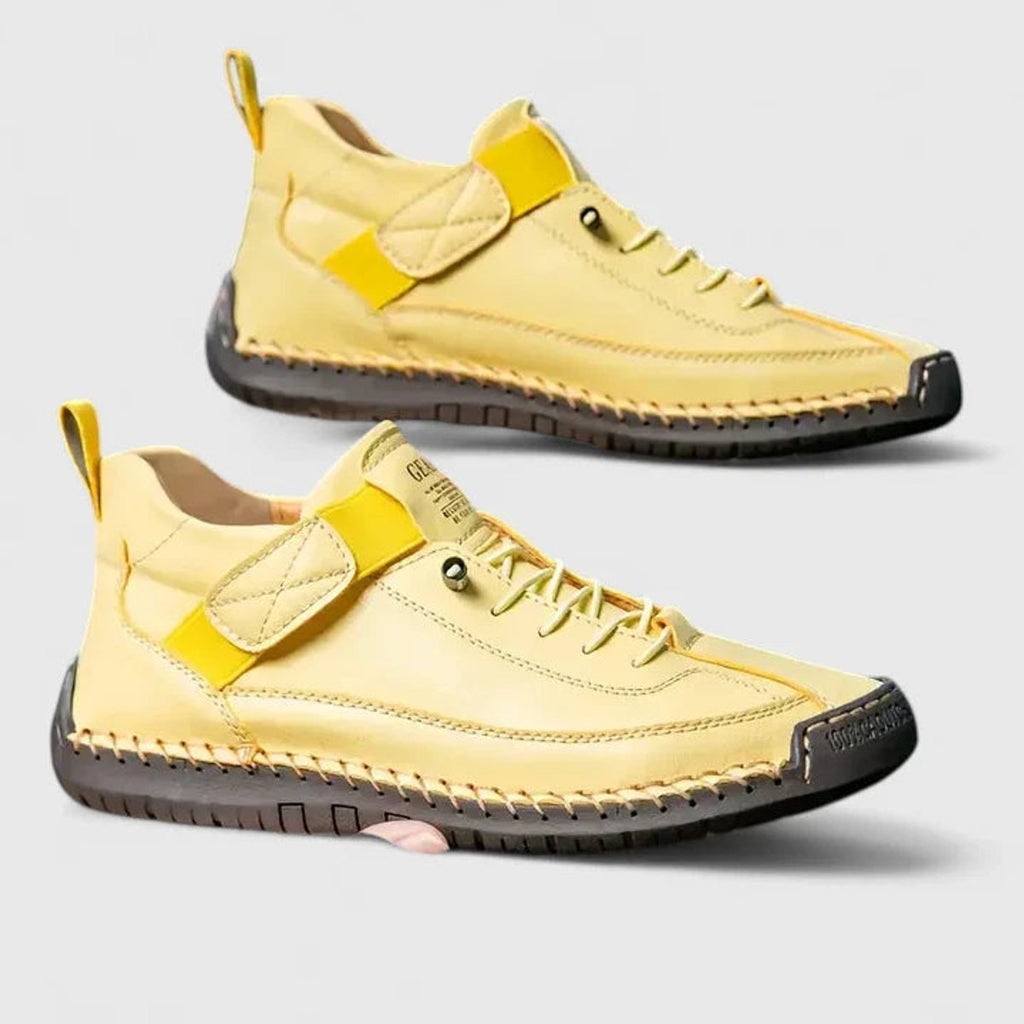 Women's Lace-Up Velcro Strap Low-Top Comfort Sneakers - Yellow