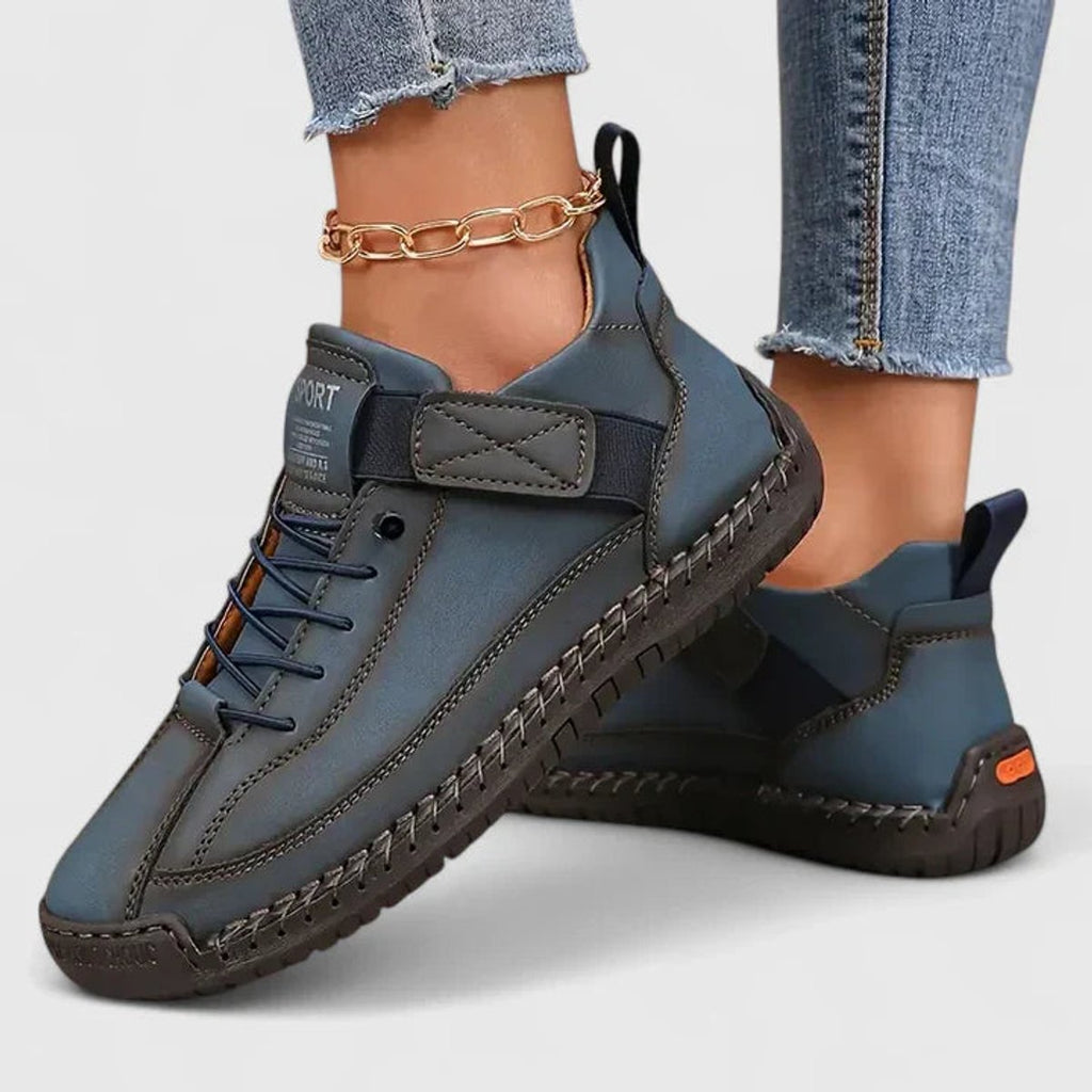 Women's Lace-Up Velcro Strap Low-Top Comfort Sneakers - Dark Blue