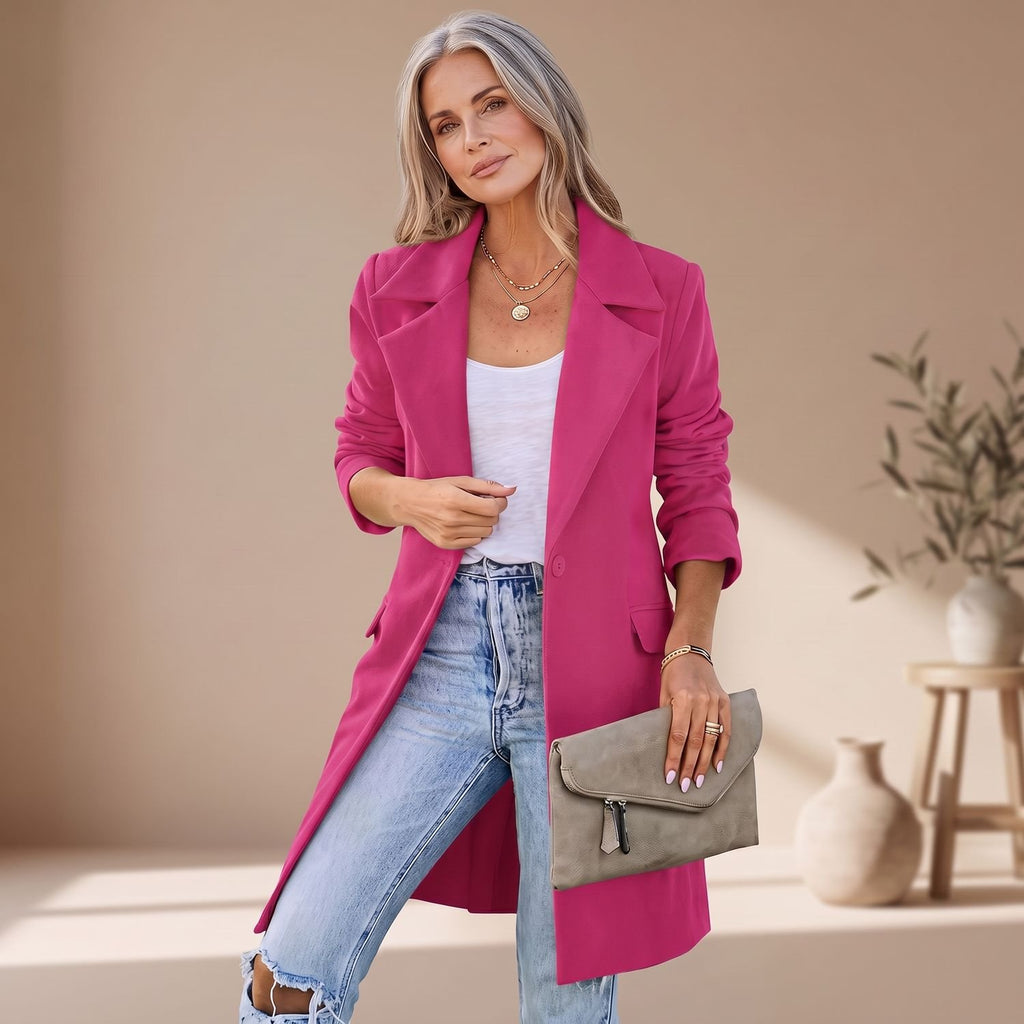Women's Lapel Single-Button Tailored Trench Coat