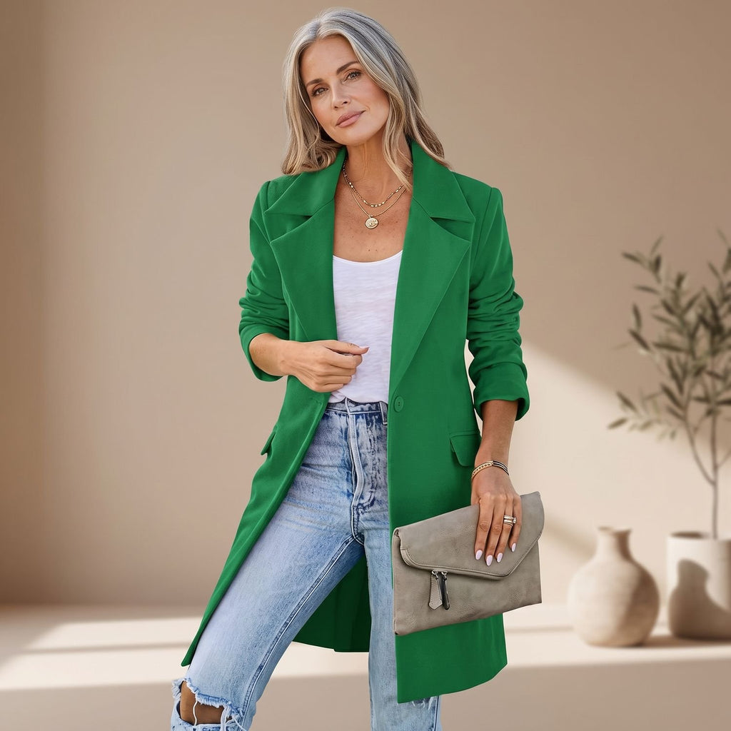 Women's Lapel Single-Button Tailored Trench Coat