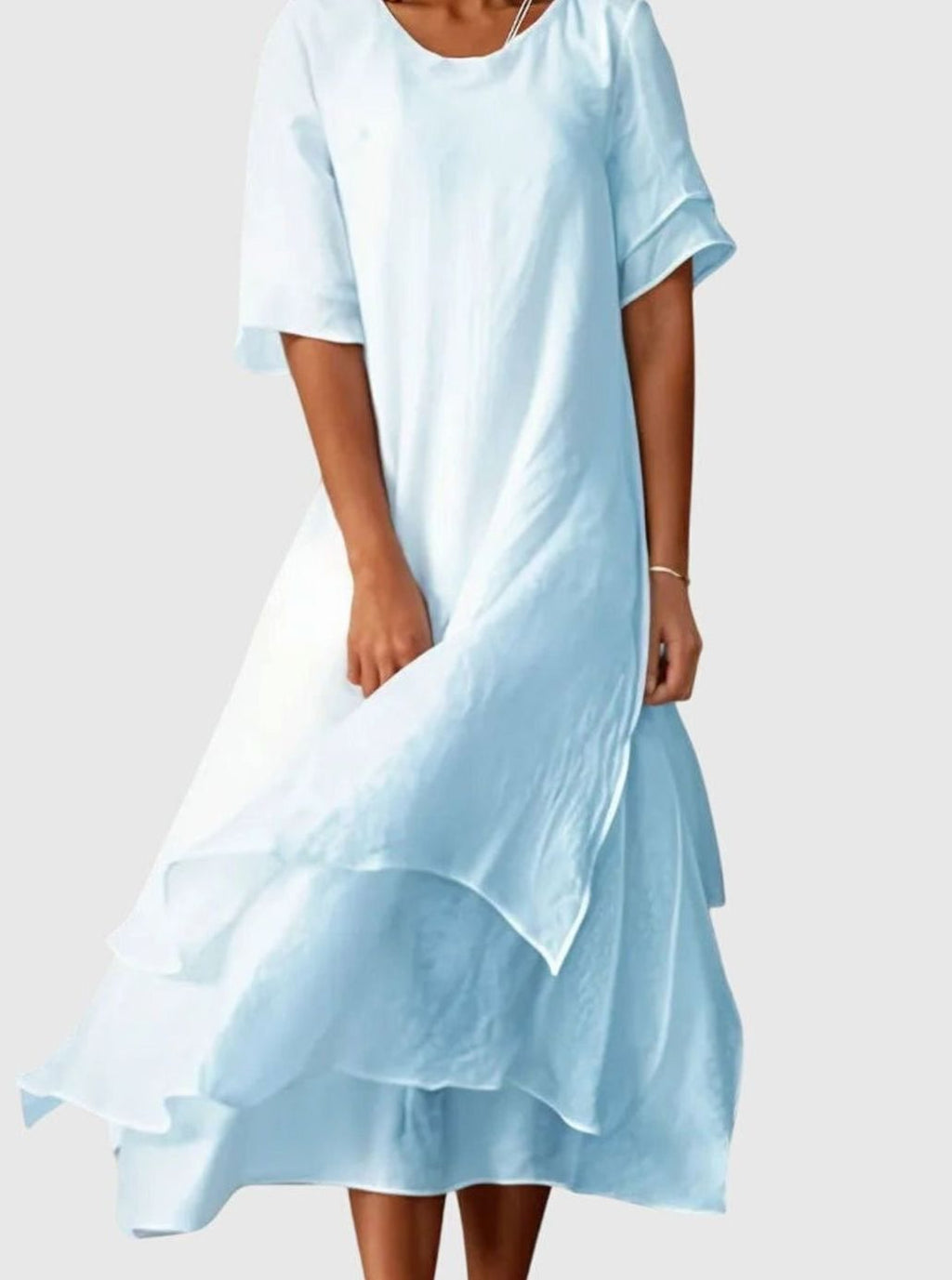 Women's Layered Hem Short-Sleeve Midi Dress - Blue