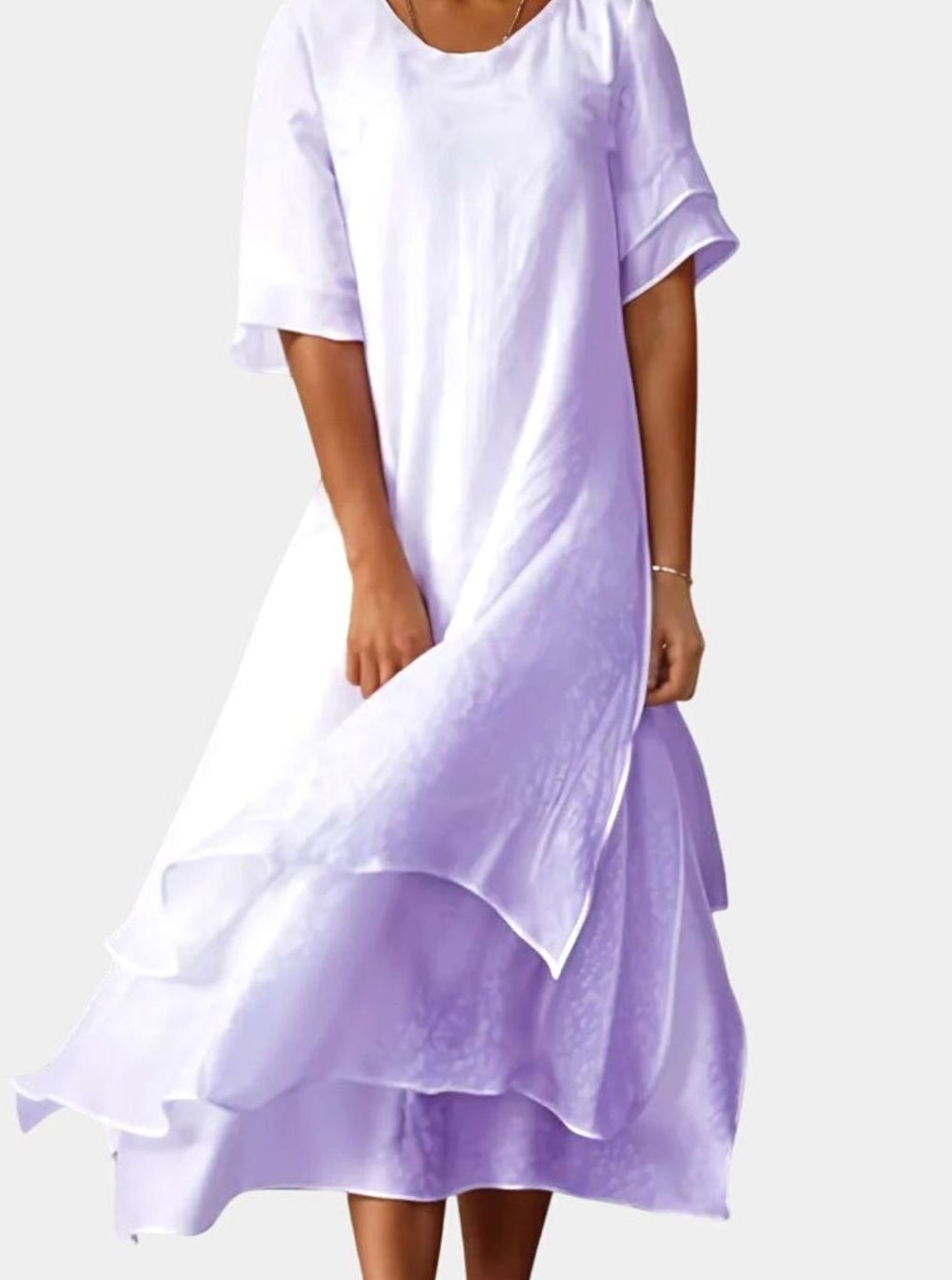 Women's Layered Hem Short-Sleeve Midi Dress - Purple