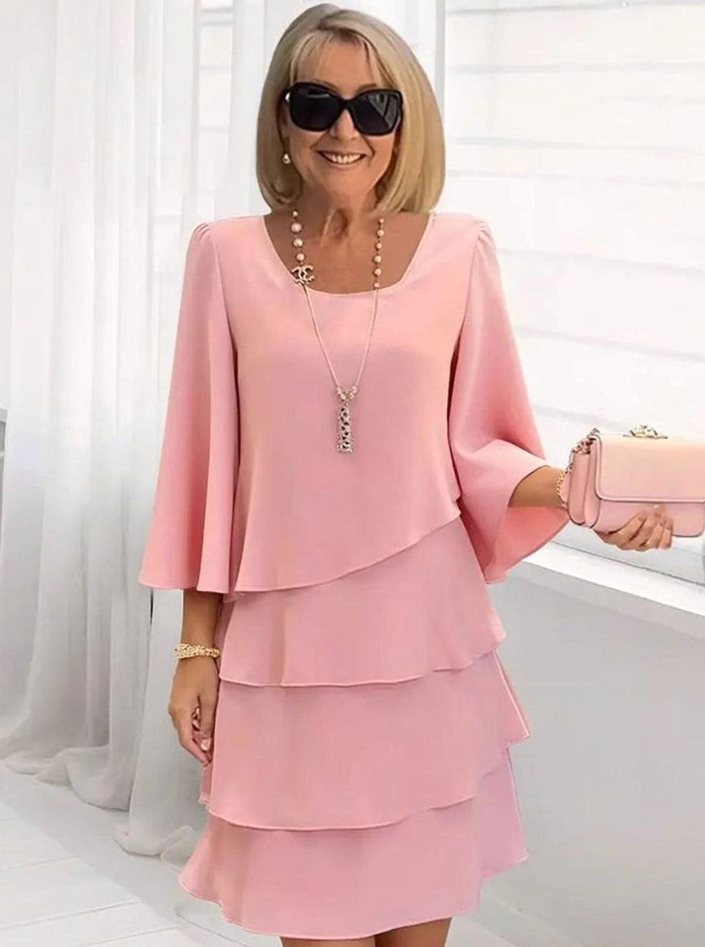 Women's Layered Ruffle A-Line Occasion Dress - Pink