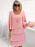 Women's Layered Ruffle A-Line Occasion Dress - Pink