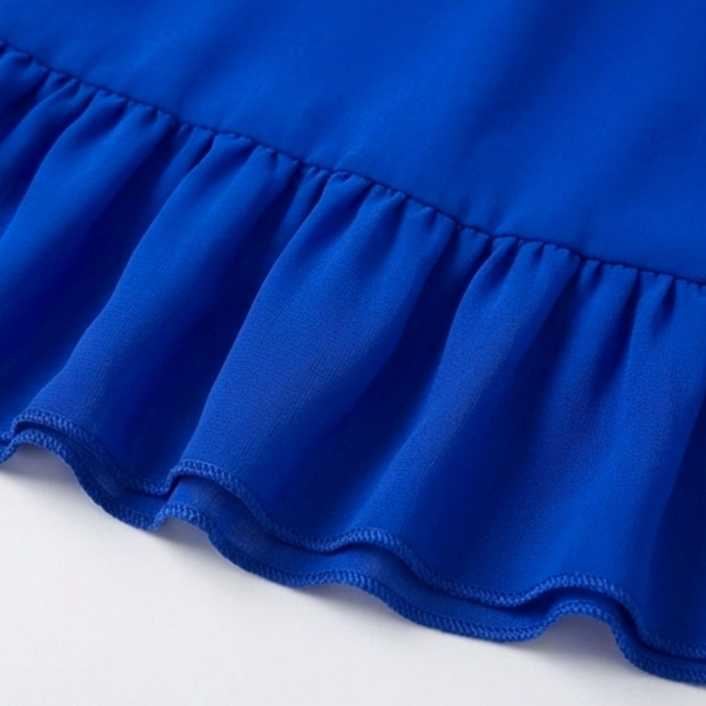 Women's Layered Ruffle Dress Flutter-Sleeve Chiffon Midi