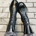 Women's Leather Lace-Up Cap-Toe Ankle Boots - Black