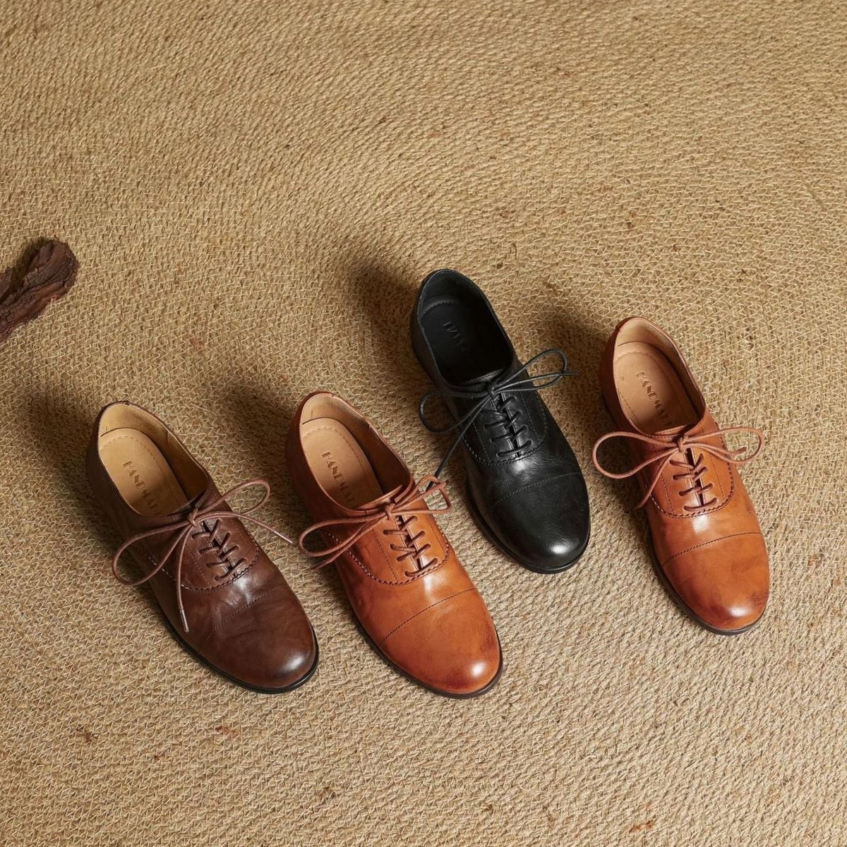Women's Leather Lace-Up Cap Toe Oxford Flat Shoes