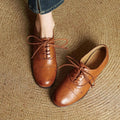 Women's Leather Lace-Up Cap Toe Oxford Flat Shoes