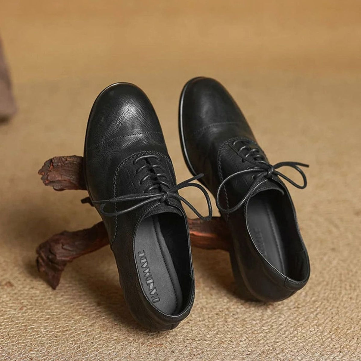 Women's Leather Lace-Up Cap Toe Oxford Flat Shoes