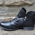 Women's Leather Side-Zip Slouchy Ankle Boots - Black
