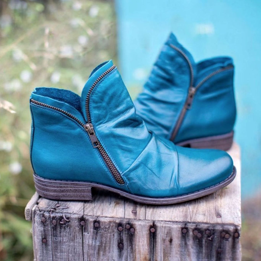 Women's Leather Side-Zip Slouchy Ankle Boots