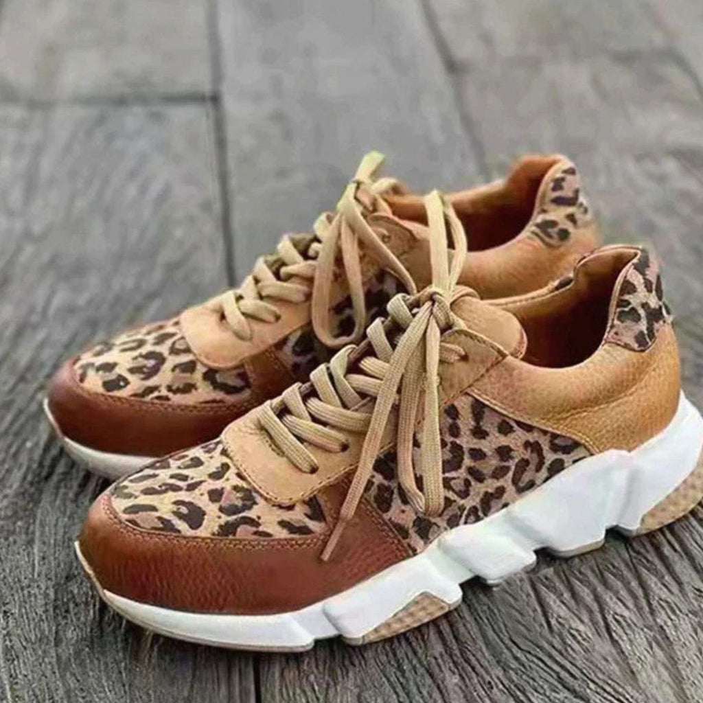 Women's Leopard Print Lace-Up Street Sneakers Cushioned Chunky Sole