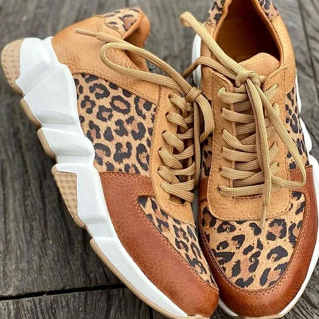 Women's Leopard Print Lace-Up Street Sneakers Cushioned Chunky Sole