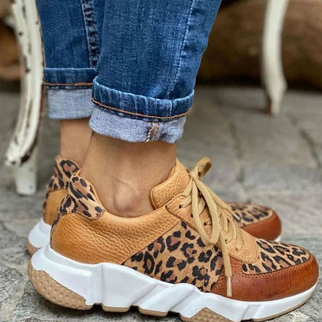 Women's Leopard Print Lace-Up Street Sneakers Cushioned Chunky Sole