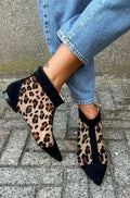 Women's Leopard Print Pointed-Toe Flat Ankle Boots