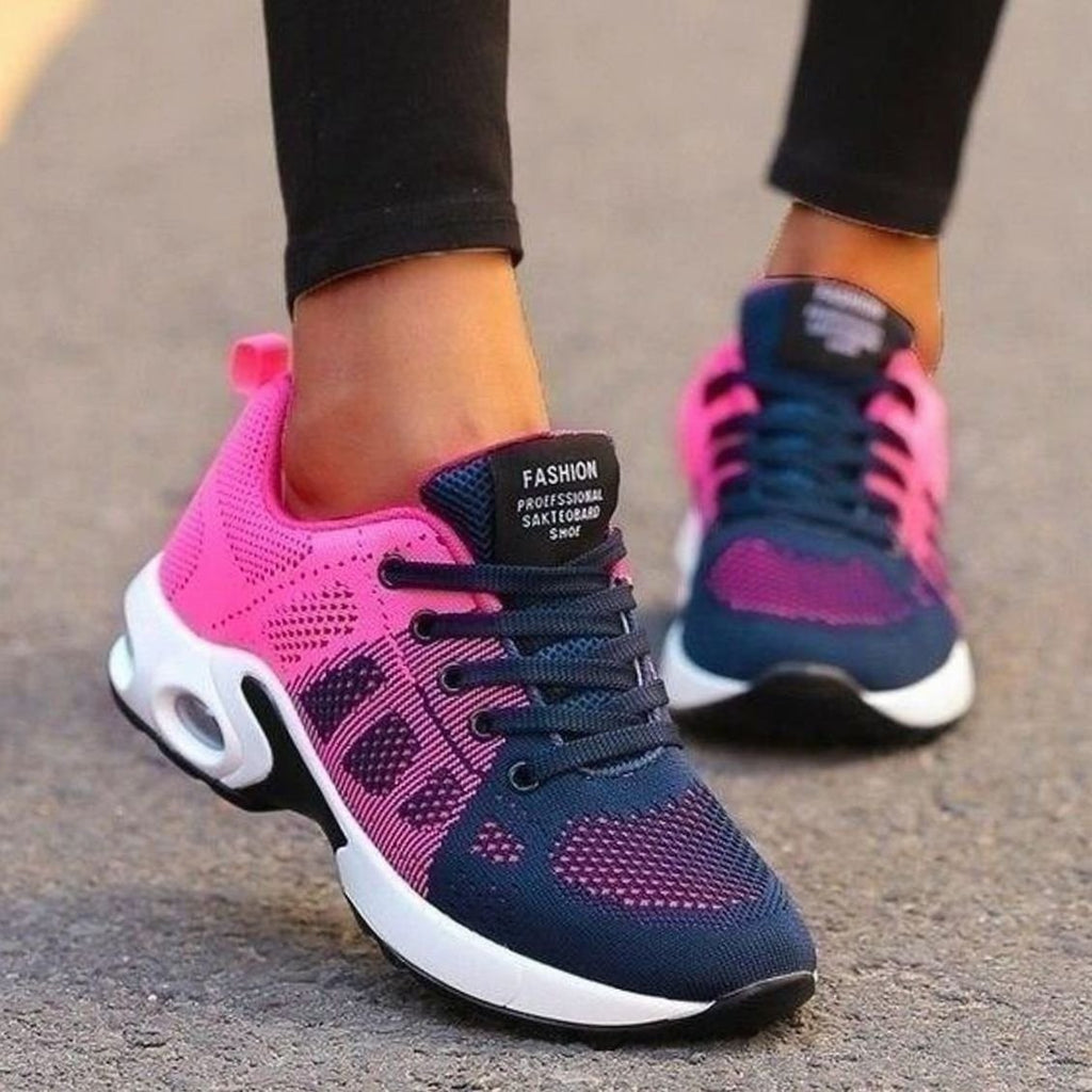 Women's Lightweight Air-Cushion Lace-Up Mesh Running Shoes - Pink