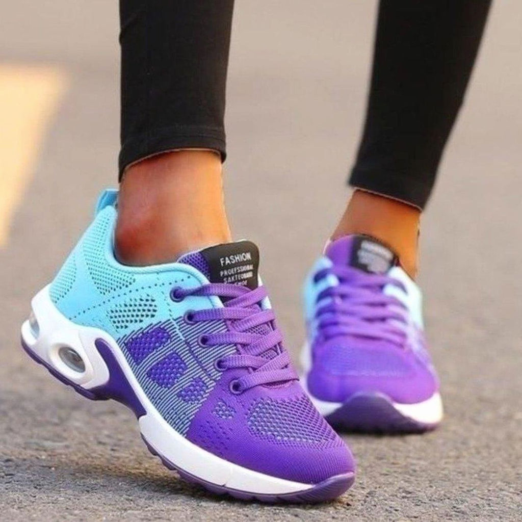 Women's Lightweight Air-Cushion Lace-Up Mesh Running Shoes - Aqua