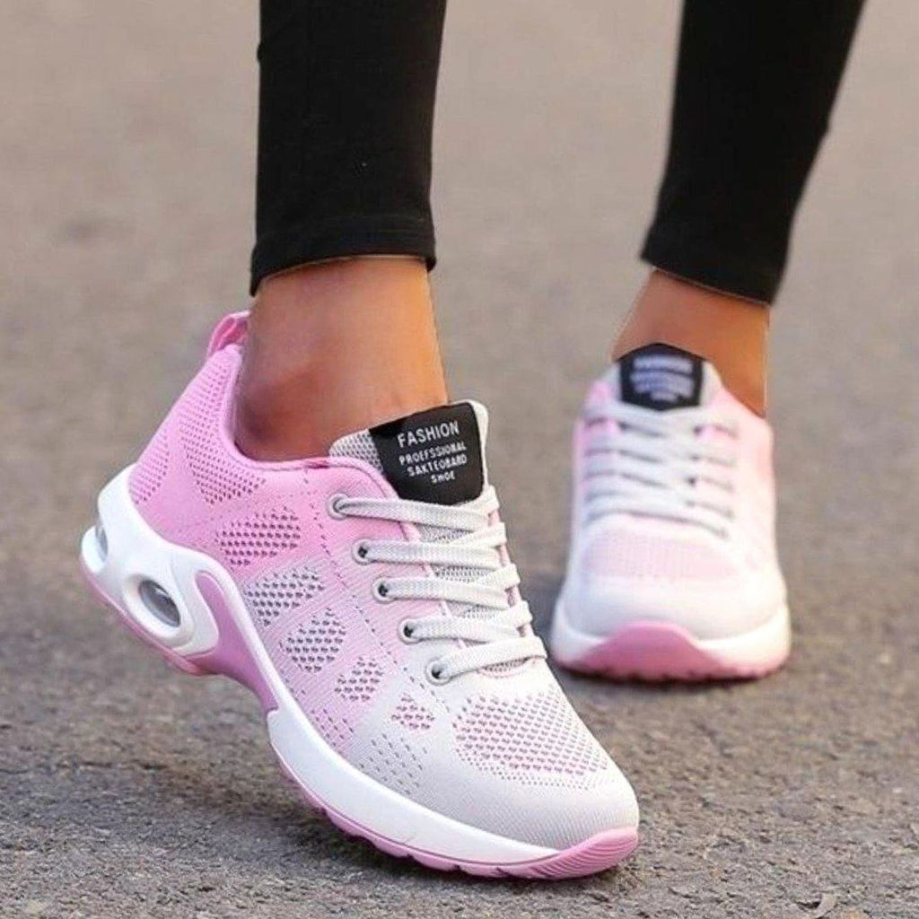 Women's Lightweight Air-Cushion Lace-Up Mesh Running Shoes - Light Pink