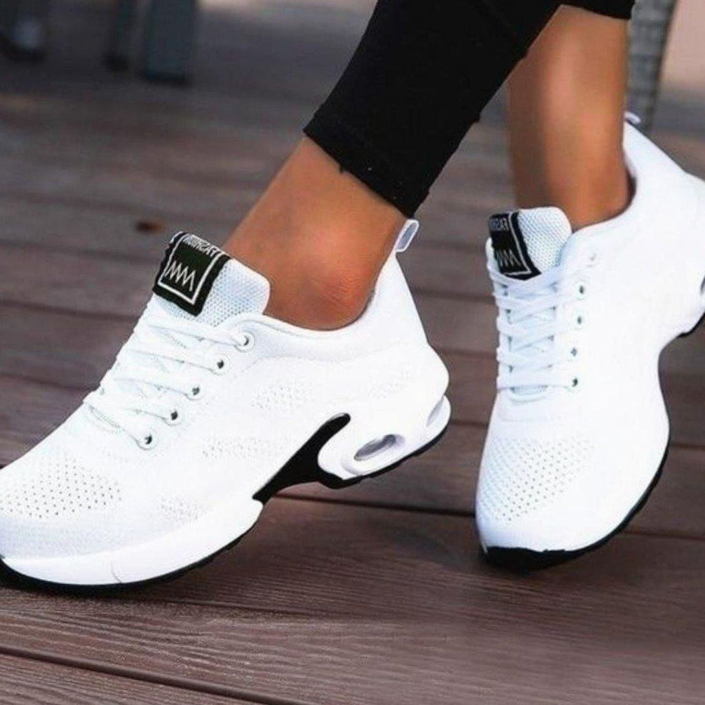 Women's Lightweight Air-Cushion Lace-Up Mesh Running Shoes - White