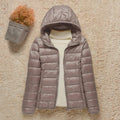 Women's Lightweight Hooded Quilted Jacket Puffer Zip-Up - Taupe