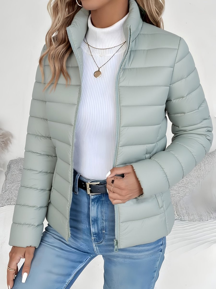 Women's Lightweight Quilted Puffer Coat Stand Collar Zip-Up - Sage Green