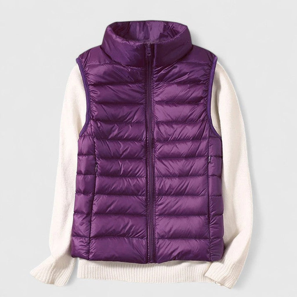 Women's Lightweight Quilted Sleeveless Puffer Vest Zip-Up - Purple