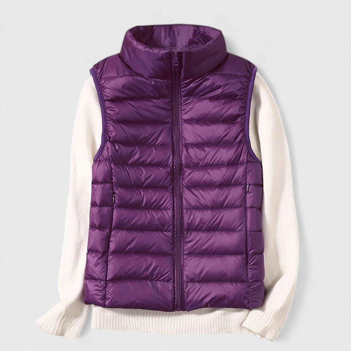 Women's Lightweight Quilted Sleeveless Puffer Vest Zip-Up - Purple