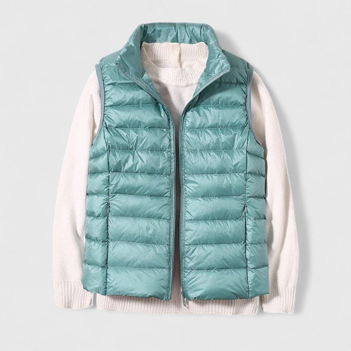 Women's Lightweight Quilted Sleeveless Puffer Vest Zip-Up - Light Blue