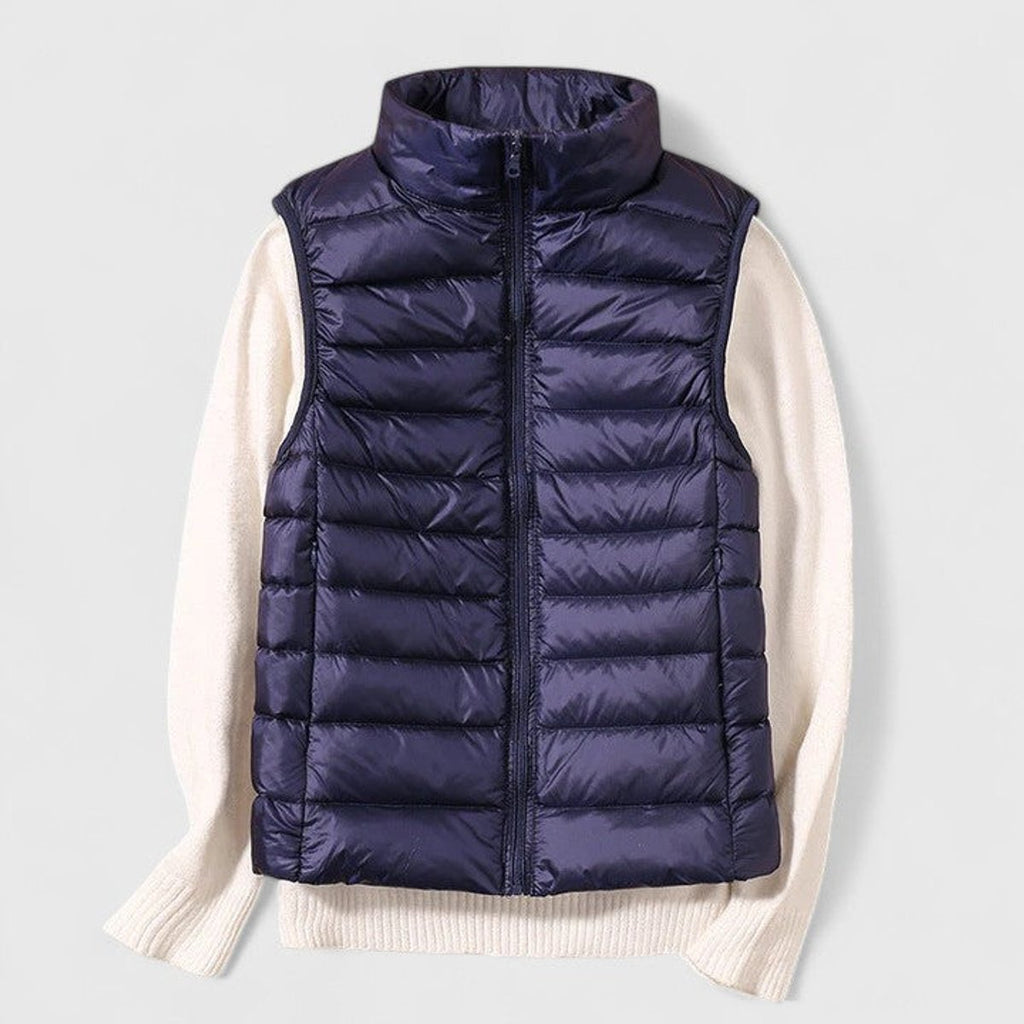 Women's Lightweight Quilted Sleeveless Puffer Vest Zip-Up - Navy Blue