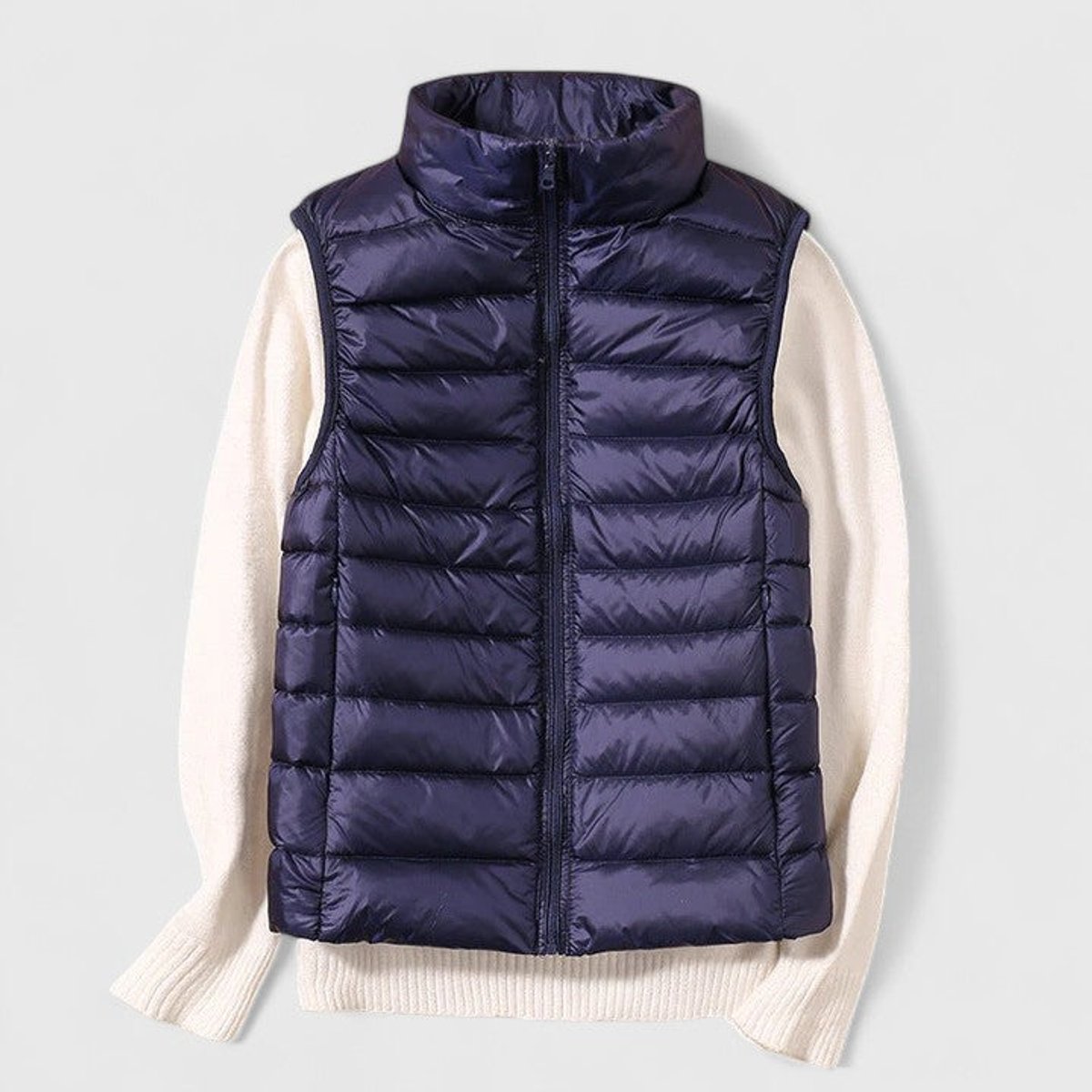 Women's Lightweight Quilted Sleeveless Puffer Vest Zip-Up - Navy Blue