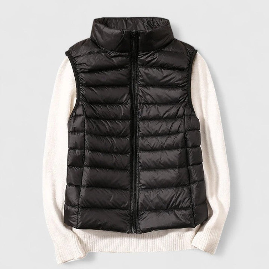 Women's Lightweight Quilted Sleeveless Puffer Vest Zip-Up - Black