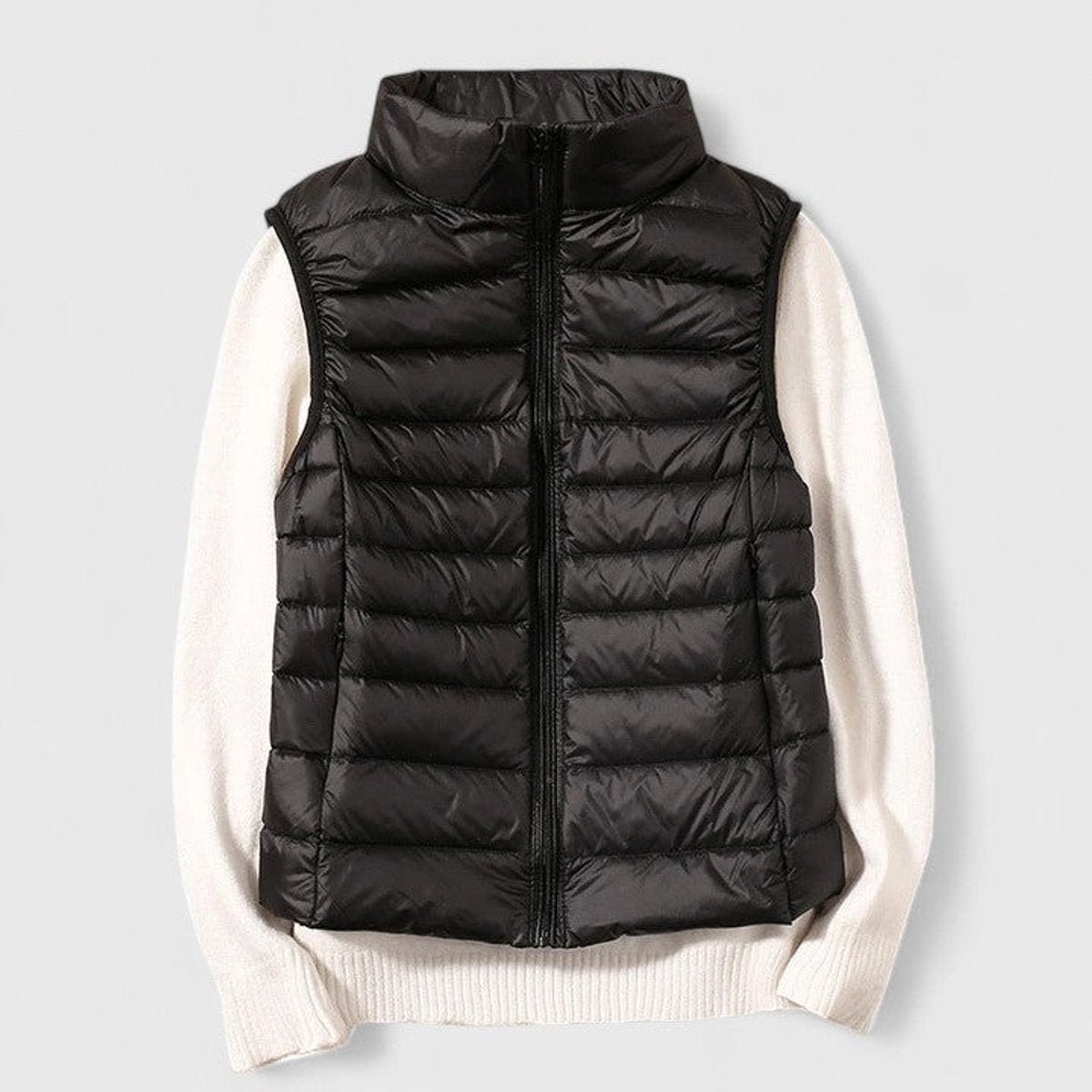 Women's Lightweight Quilted Sleeveless Puffer Vest Zip-Up - Black