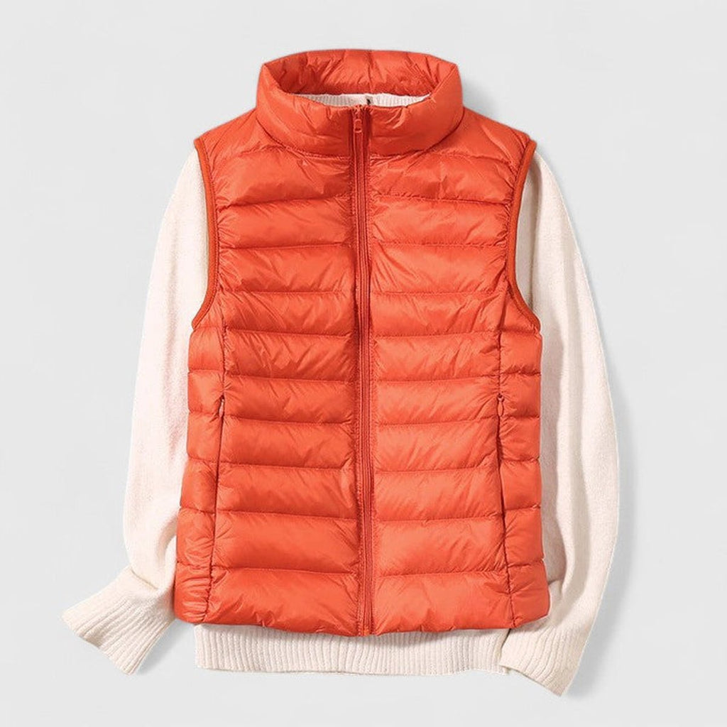 Women's Lightweight Quilted Sleeveless Puffer Vest Zip-Up - Orange