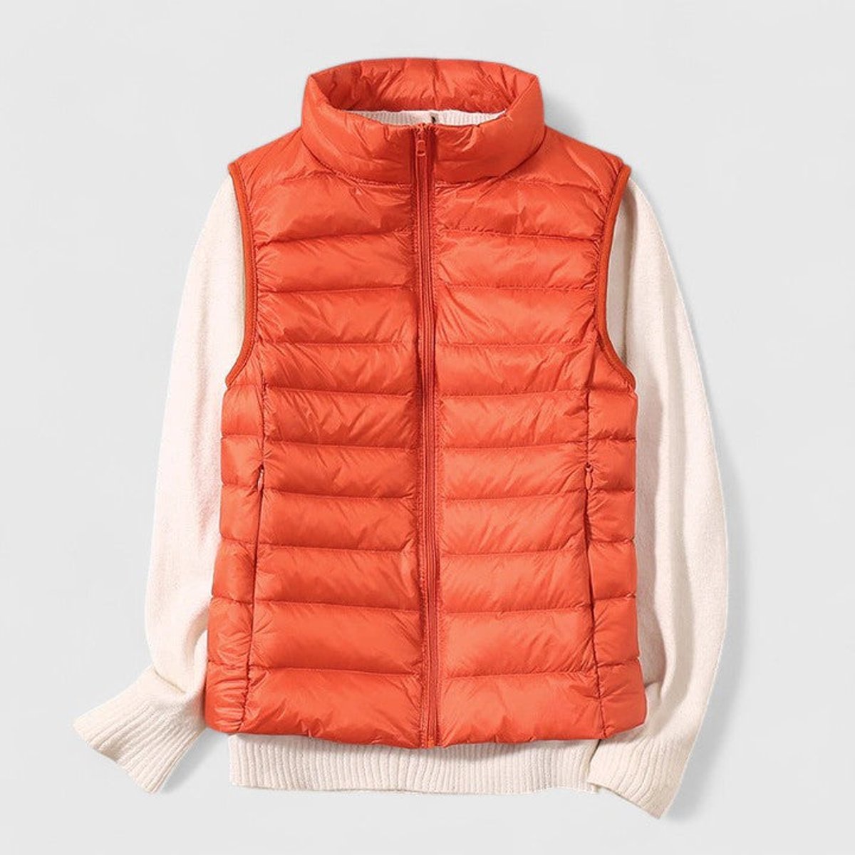 Women's Lightweight Quilted Sleeveless Puffer Vest Zip-Up - Orange