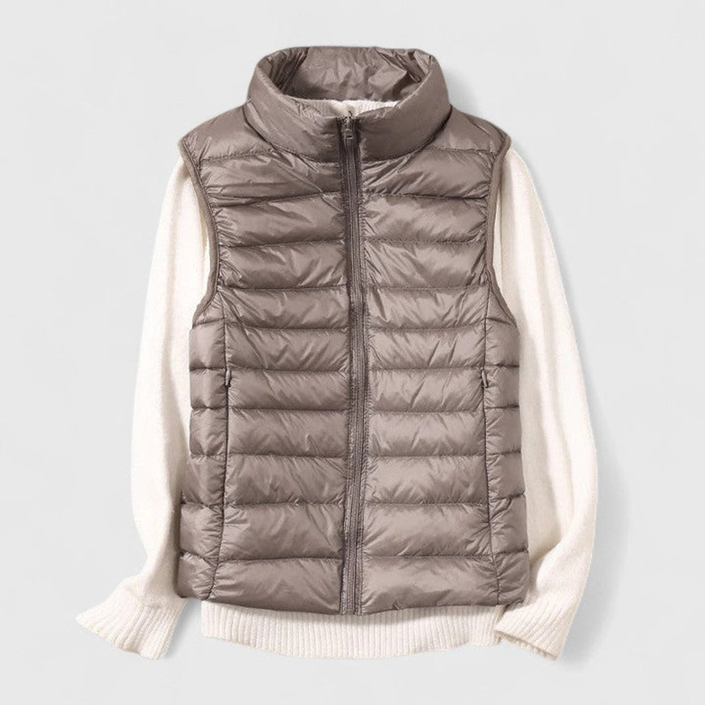 Women's Lightweight Quilted Sleeveless Puffer Vest Zip-Up - Khaki