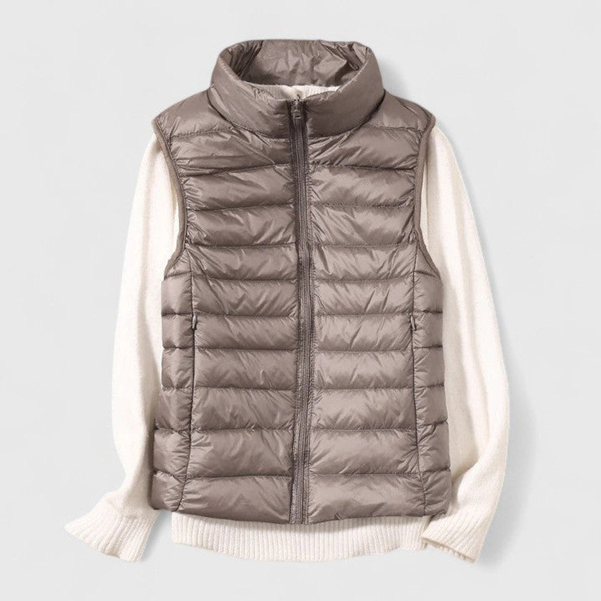 Women's Lightweight Quilted Sleeveless Puffer Vest Zip-Up - Khaki
