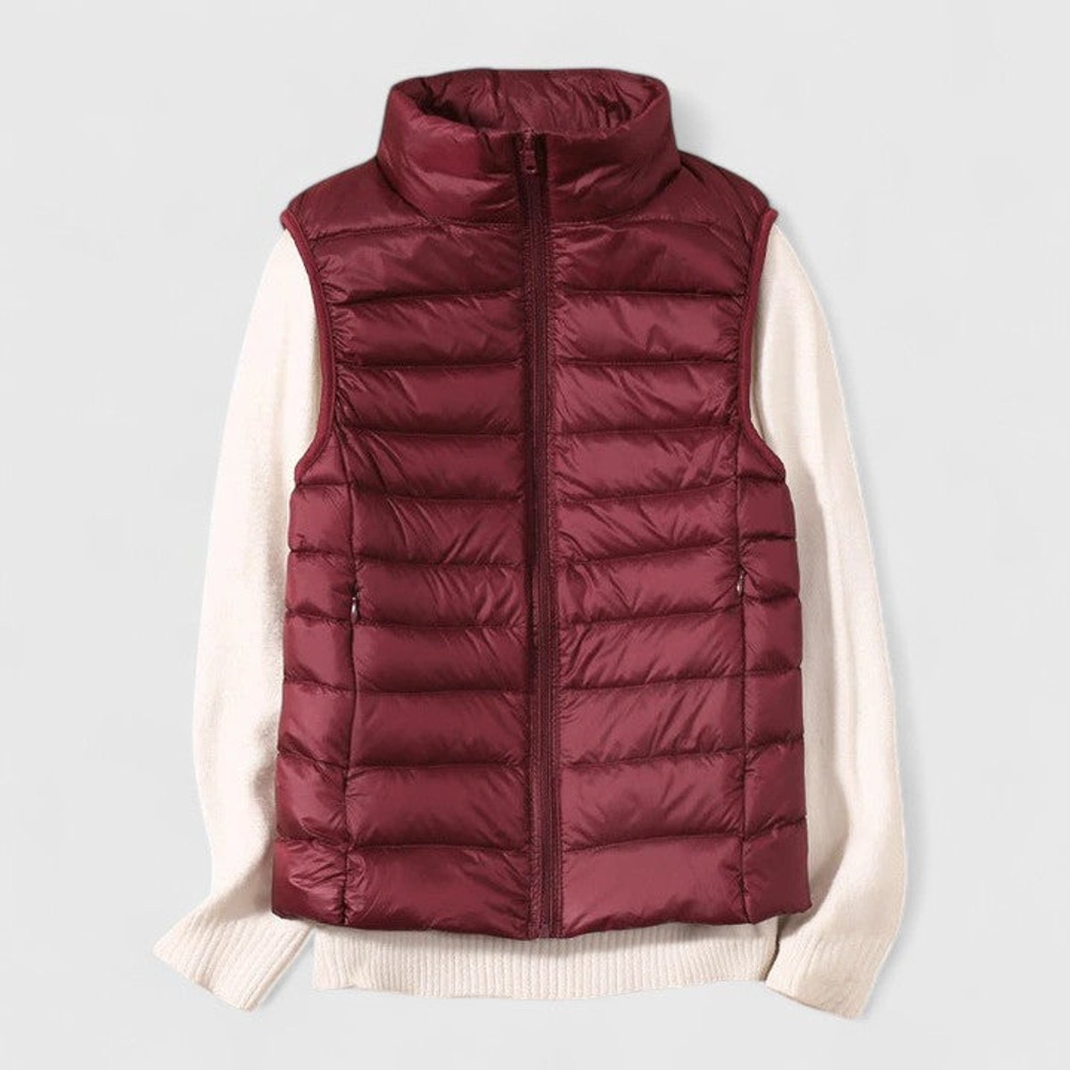 Women's Lightweight Quilted Sleeveless Puffer Vest Zip-Up - Burgundy