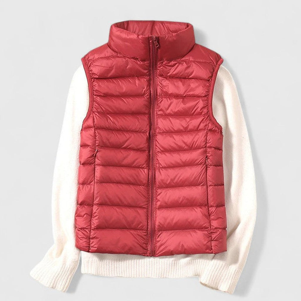 Women's Lightweight Quilted Sleeveless Puffer Vest Zip-Up - Red