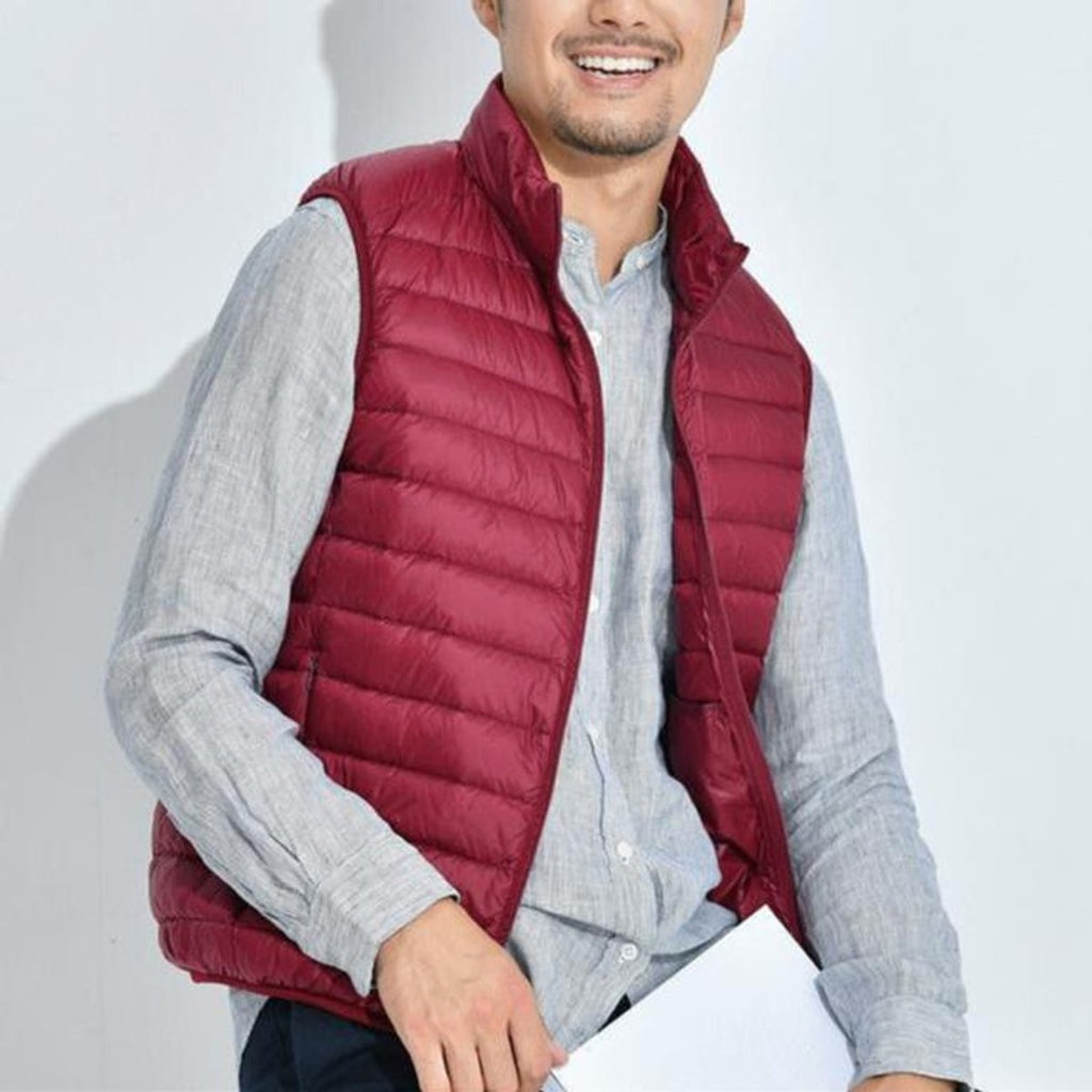 Women's Lightweight Zip-Up Quilted Puffer Vest Stand Collar - Red