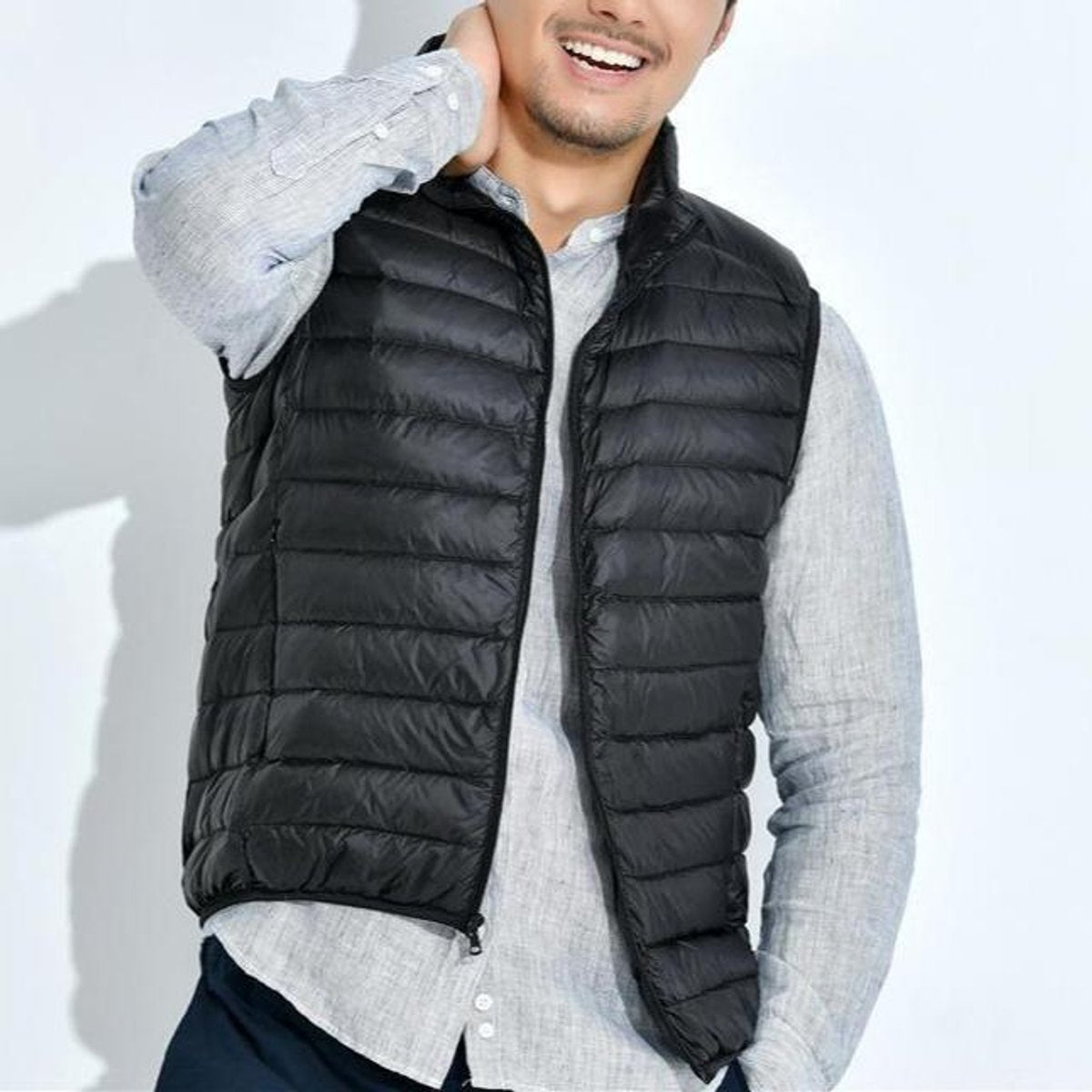 Women's Lightweight Zip-Up Quilted Puffer Vest Stand Collar - Black