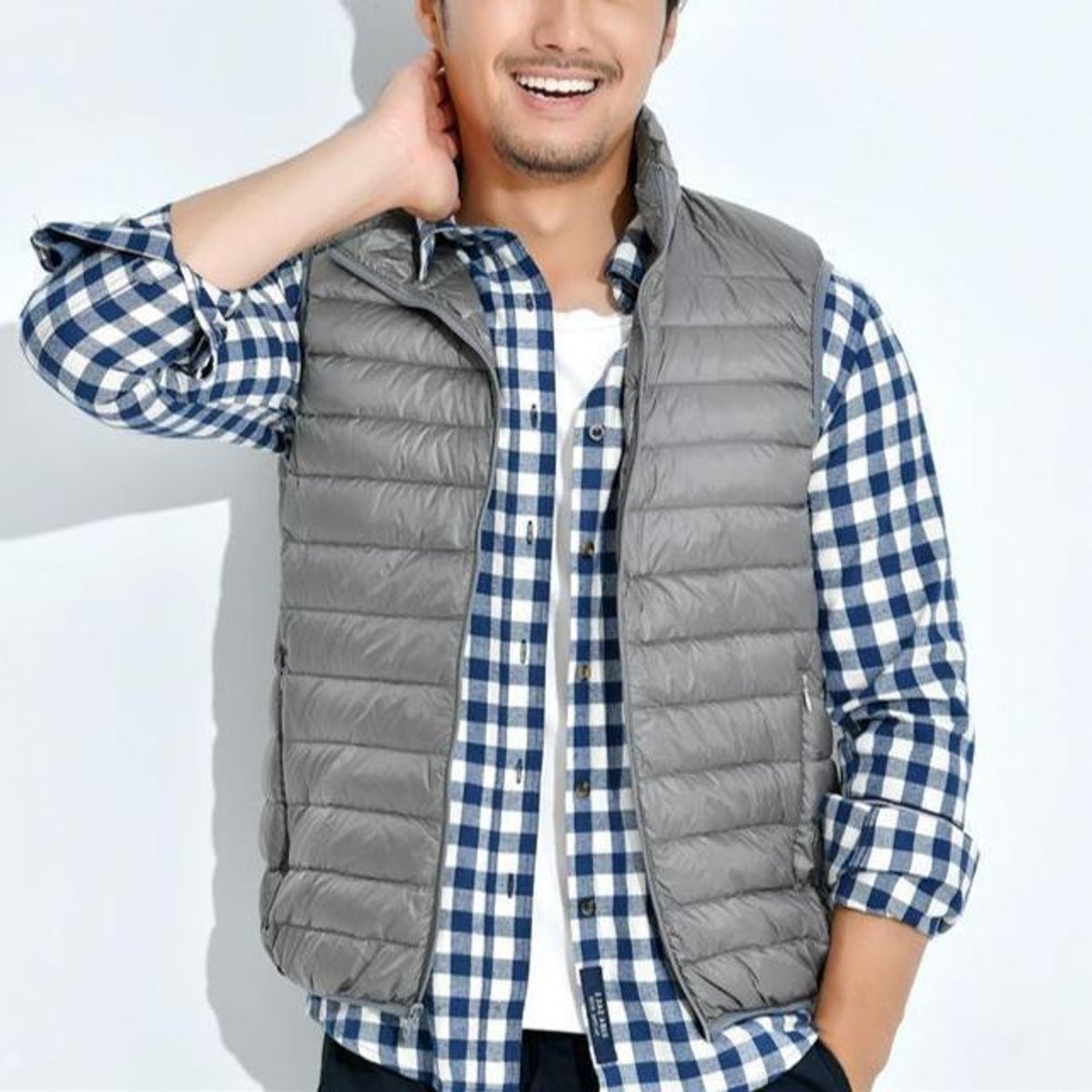 Women's Lightweight Zip-Up Quilted Puffer Vest Stand Collar - Gray