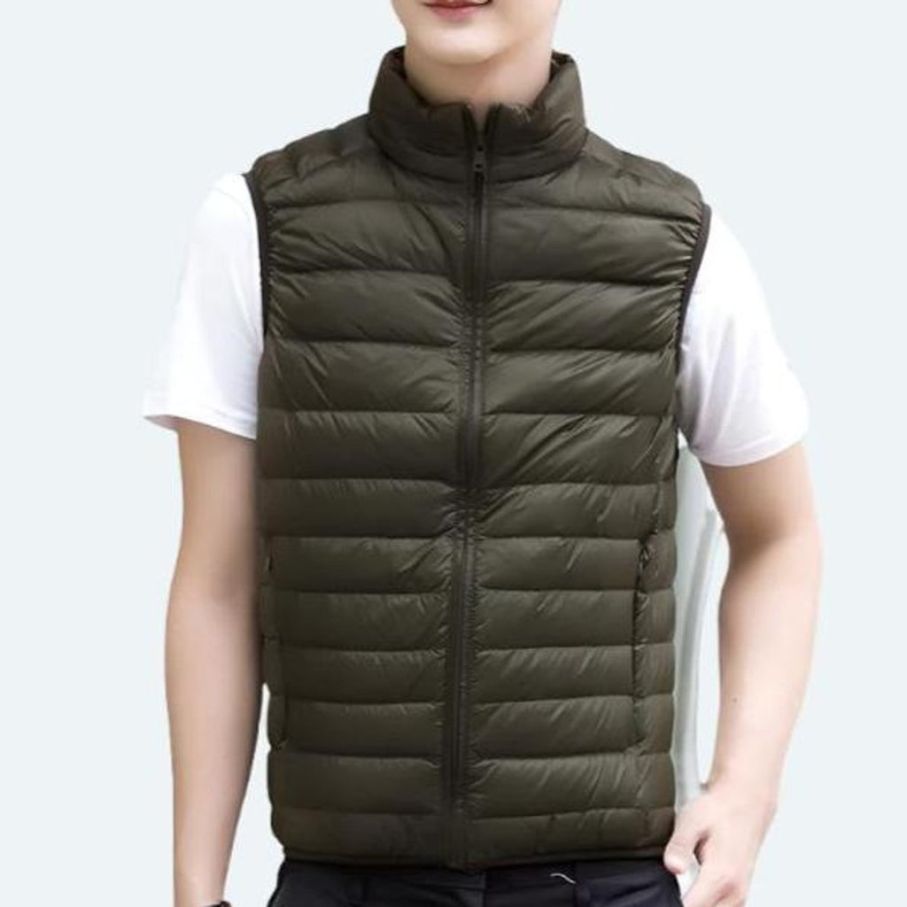 Women's Lightweight Zip-Up Quilted Puffer Vest Stand Collar - Green