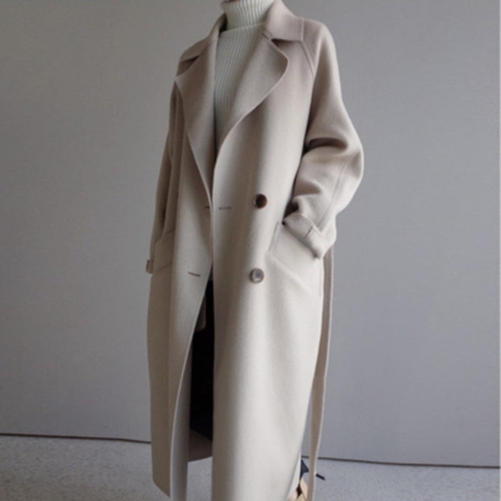 Women's Long Double-Breasted Cashmere Blend Overcoat