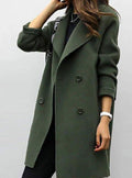 Women's Long Double-Breasted Wool-Blend Winter Coat - Olive Green