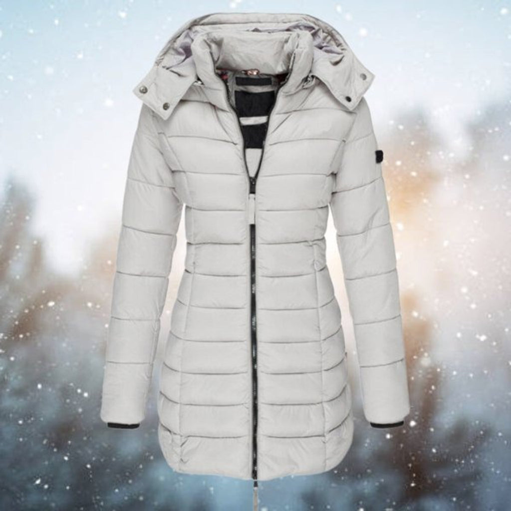 Women's Long Hooded Puffer Quilted Jacket Zip-Up Winter Coat - Gray