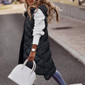 Women's Long Hooded Quilted Puffer Gilet Sleeveless Vest - Black