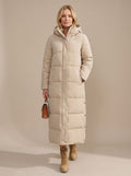 Women's Long Hooded Quilted Puffer Jacket Maxi Coat - Beige