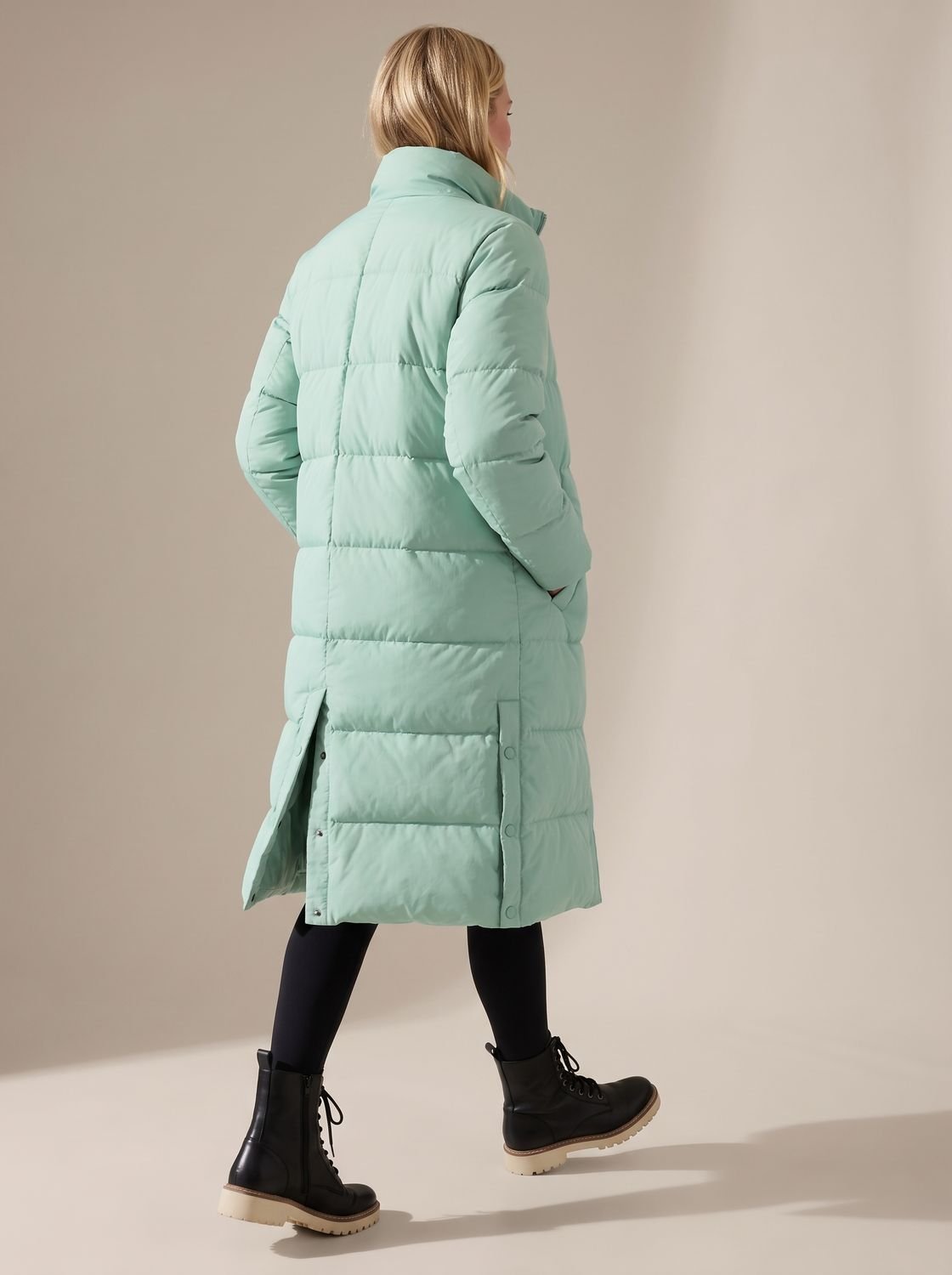 Women's Long Hooded Quilted Puffer Jacket Maxi Coat - Turquoise