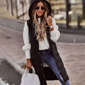 Women's Long Hooded Quilted Puffer Vest - Black