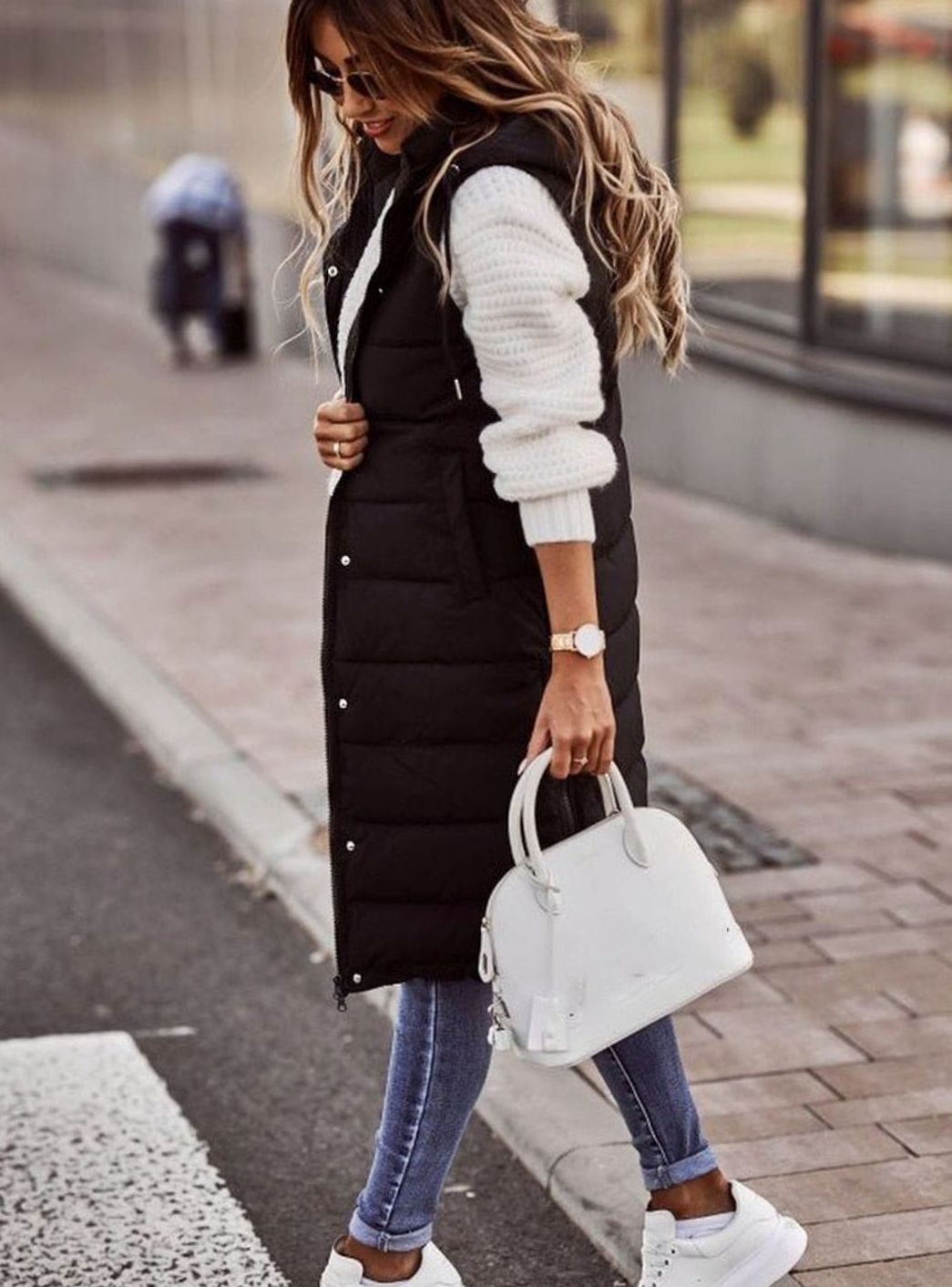 Women's Long Hooded Quilted Puffer Vest